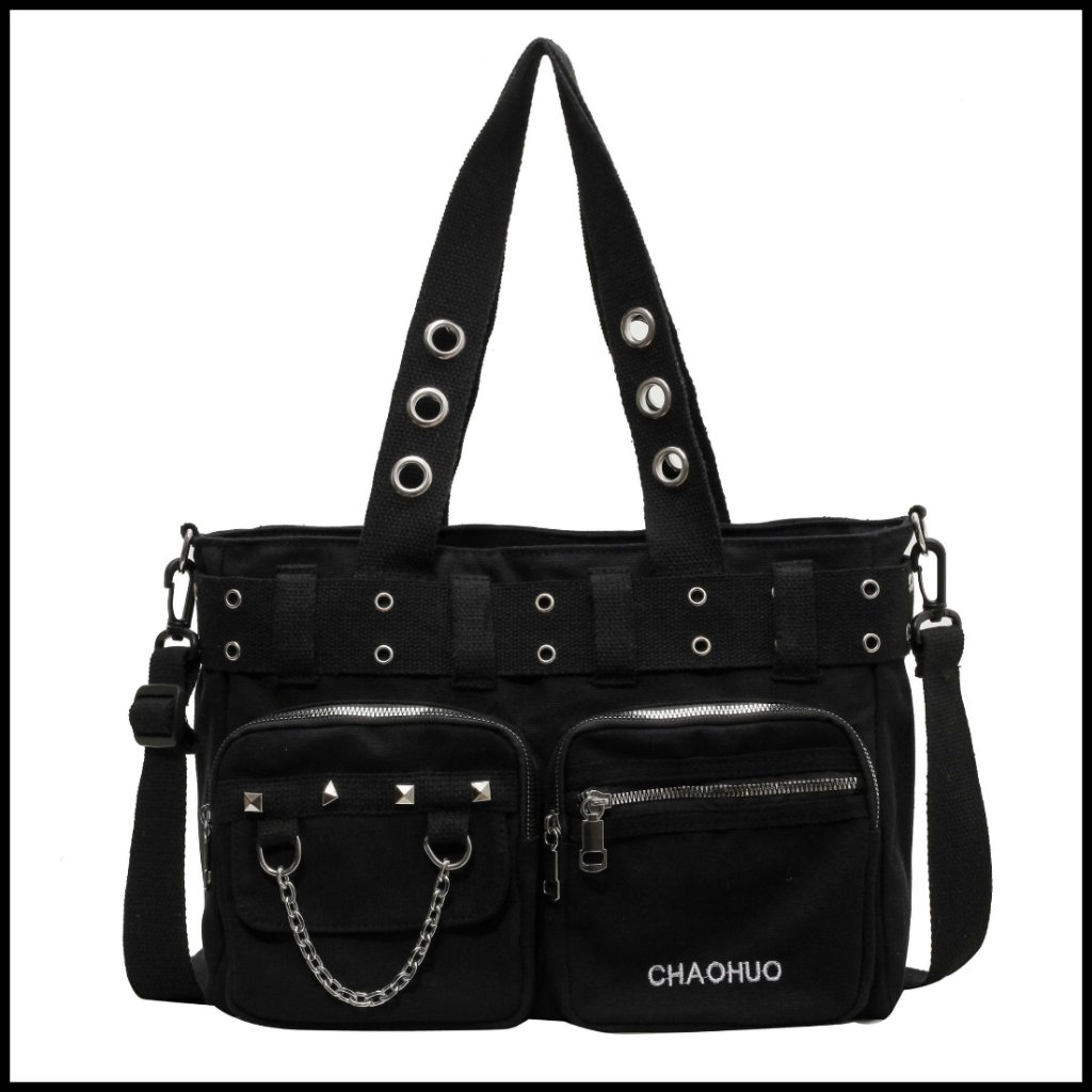 Y2k Gothic Tote Bag Canvas Shoulder Bag Retro Modern Work Travel Accessory
